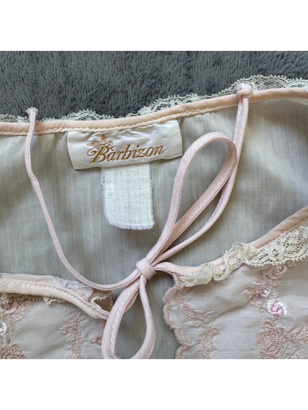 Barbizon Pink Nightgown Sheer Chiffon Embroidered Lace Cottagecore M Vtg - Picture 3 of 7
